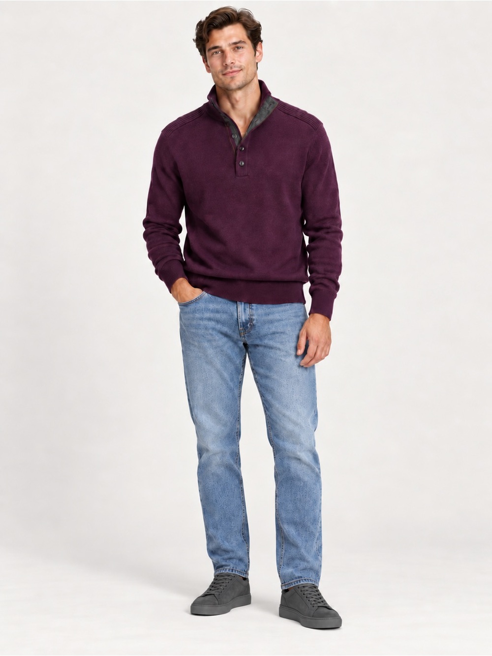 Banana Republic Merino Wool Blend Quarter Zip Button Sweater Plum L